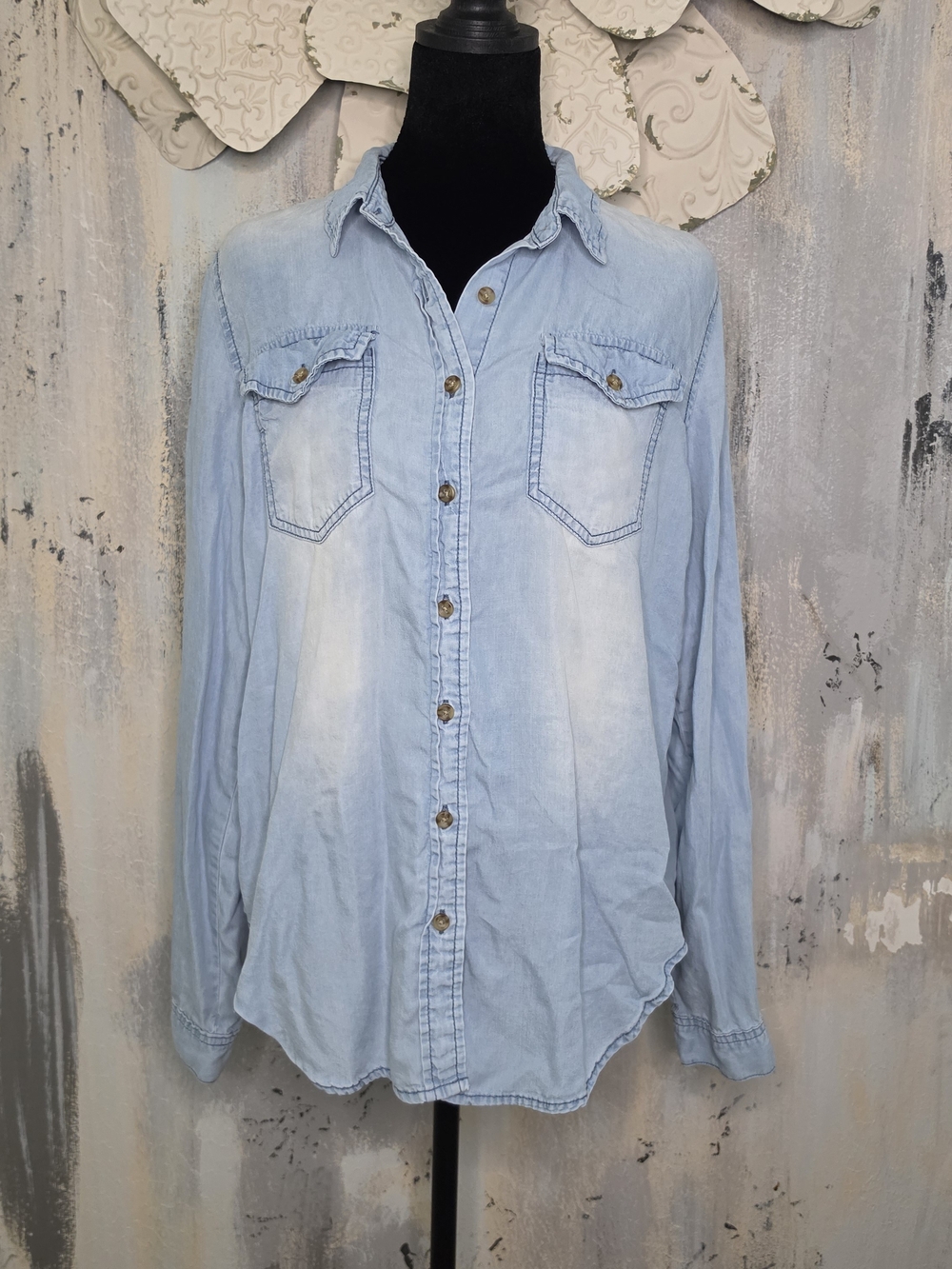 Wet Seal Denim Long Sleeve Button Down Shirt Ultra Soft Size Large